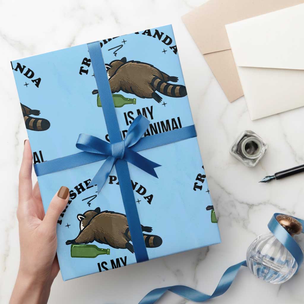 Trashed Panda Is My Spirit Animal Wrapping Paper Roll Funny Drunk Raccoon Meme for Party People Hot Mess Energy TS02 Light Blue Print Your Wear