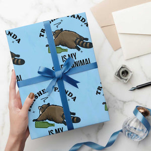Trashed Panda Is My Spirit Animal Wrapping Paper Roll Funny Drunk Raccoon Meme for Party People Hot Mess Energy TS02 Light Blue Print Your Wear