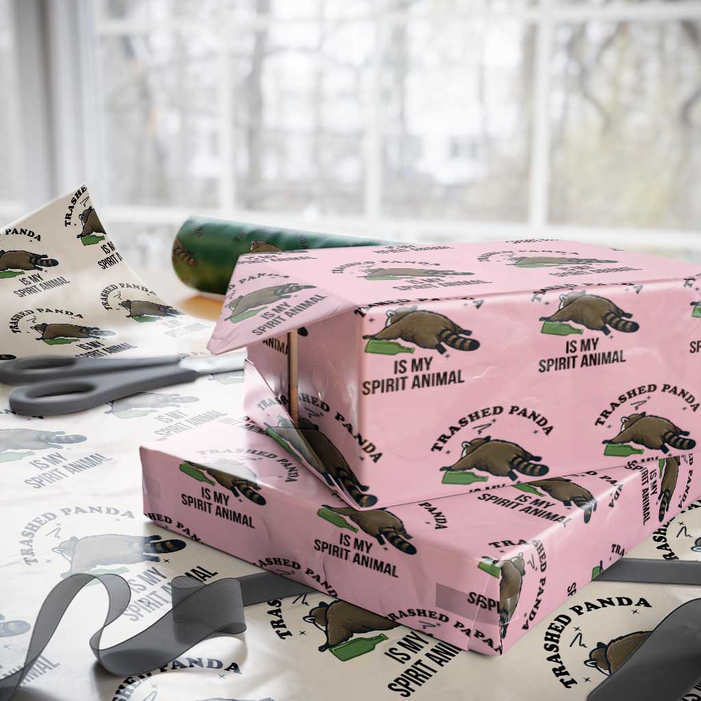 Trashed Panda Is My Spirit Animal Wrapping Paper Roll Funny Drunk Raccoon Meme for Party People Hot Mess Energy TS02 Light Pink Print Your Wear