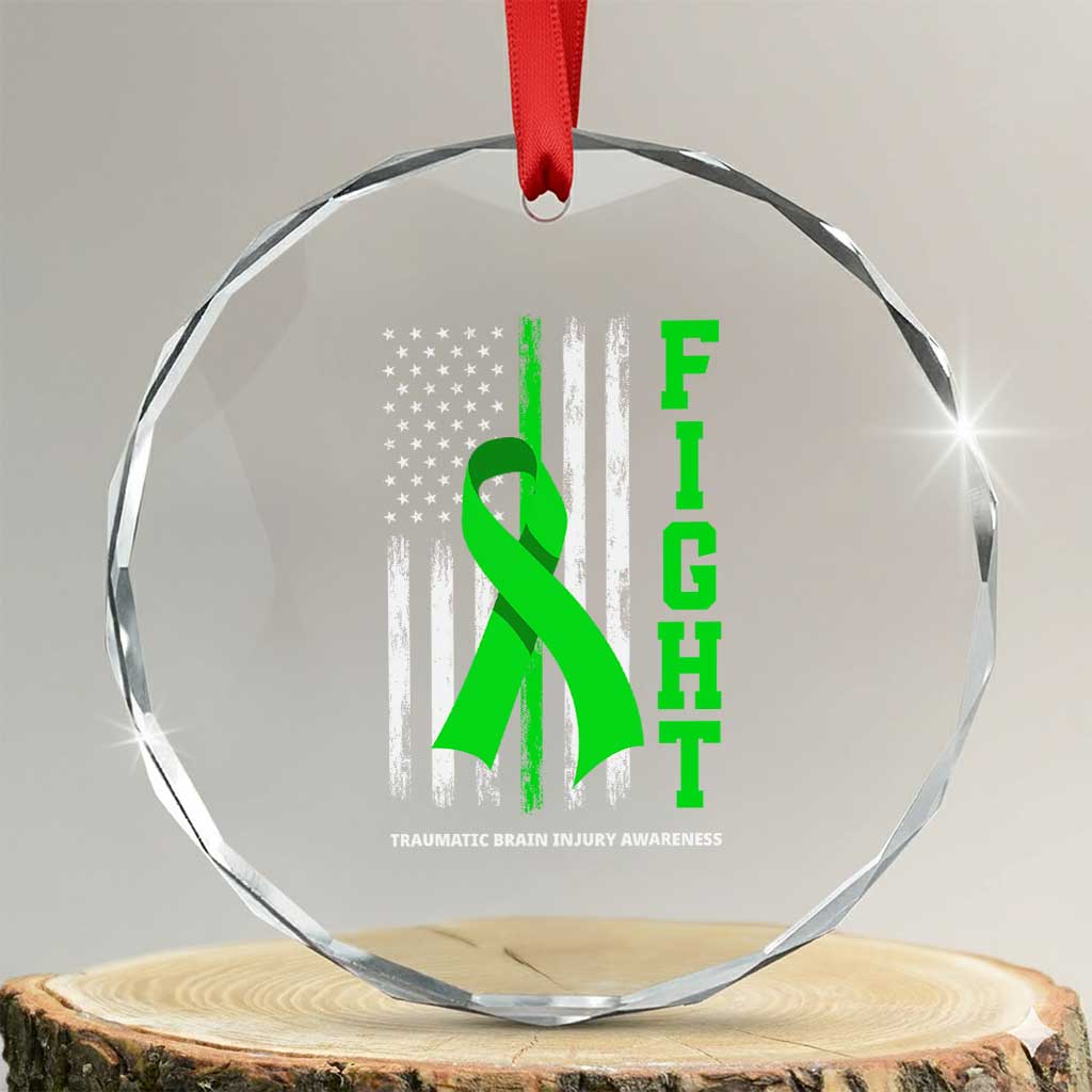 Traumatic Brain Injury Awareness Crystal Glass Ornament Fight TBI American US Flag TS02 Transparent Glass 3'' Circle Print Your Wear