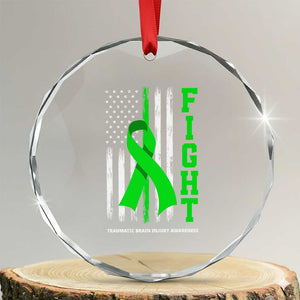 Traumatic Brain Injury Awareness Crystal Glass Ornament Fight TBI American US Flag TS02 Transparent Glass 3'' Circle Print Your Wear