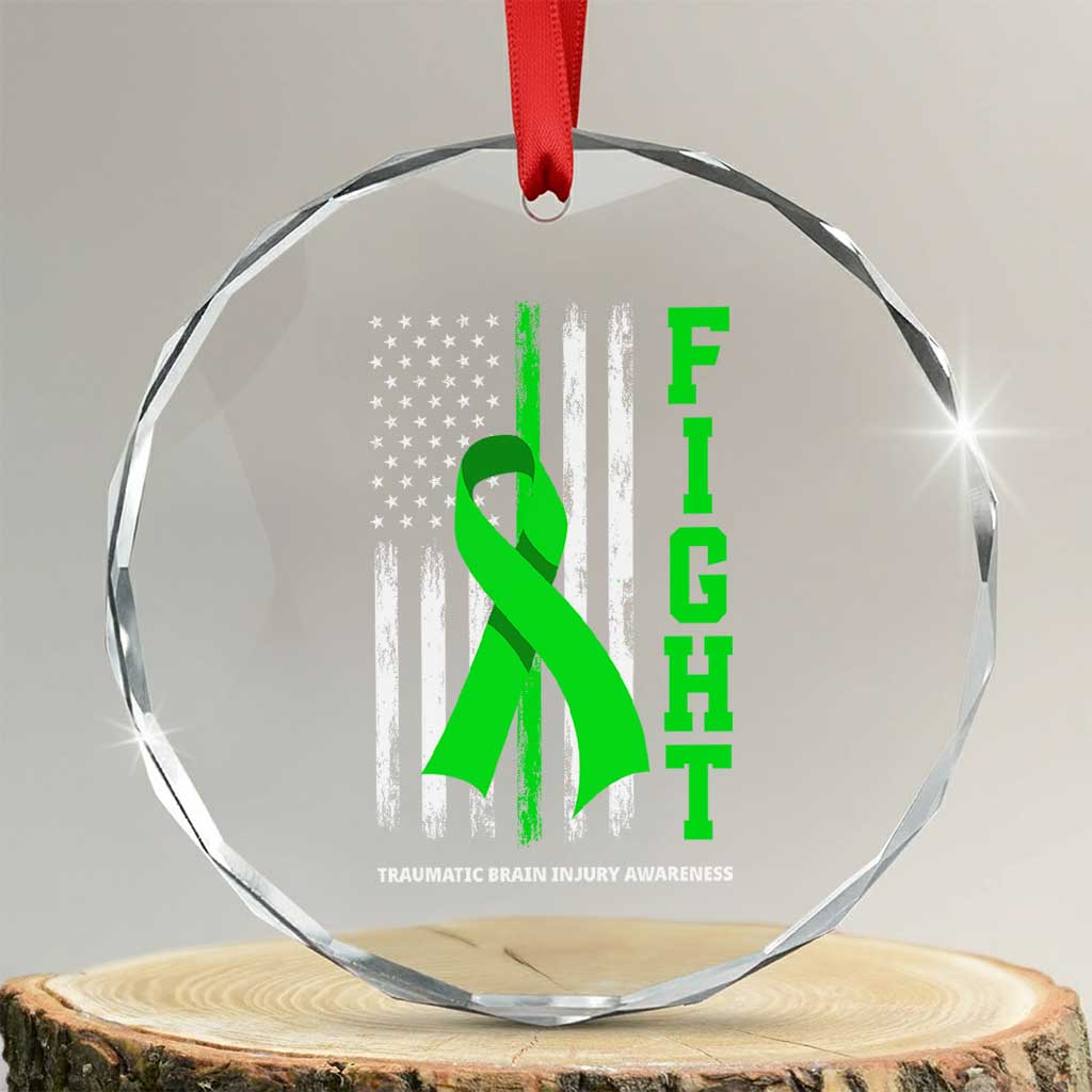 Traumatic Brain Injury Awareness Crystal Glass Ornament Fight TBI American US Flag TS02 Transparent Glass 3'' Circle Print Your Wear