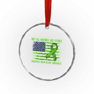 Traumatic Brain Injury Awareness Crystal Glass Ornament Not All Wounds Are Visible TBI Warrior American Flag TS02 Print Your Wear