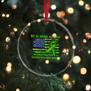 Traumatic Brain Injury Awareness Crystal Glass Ornament Not All Wounds Are Visible TBI Warrior American Flag TS02 Print Your Wear