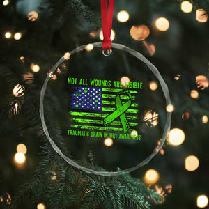 Traumatic Brain Injury Awareness Crystal Glass Ornament Not All Wounds Are Visible TBI Warrior American Flag TS02 Print Your Wear