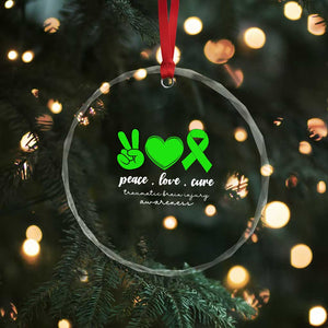Traumatic Brain Injury Awareness Crystal Glass Ornament Peace Love Cure TBI Warrior TS02 Print Your Wear