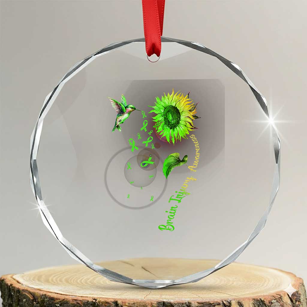Traumatic Brain Injury Awareness Crystal Glass Ornament Sunflower Hummingbird TS02 Transparent Glass 3'' Circle Print Your Wear