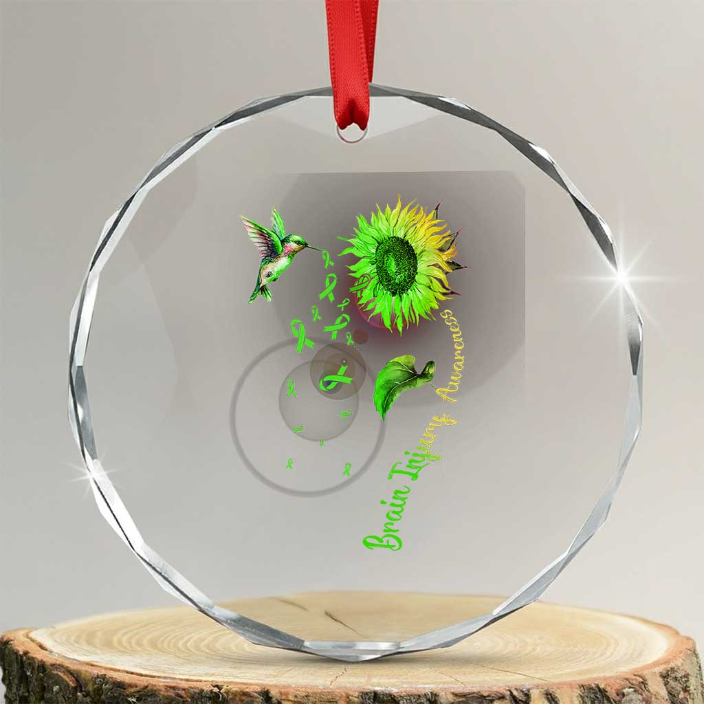 Traumatic Brain Injury Awareness Crystal Glass Ornament Sunflower Hummingbird TS02 Transparent Glass 3'' Circle Print Your Wear