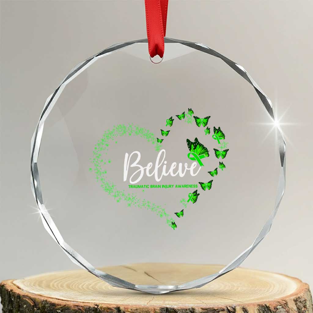 Traumatic Brain Injury Awareness Crystal Glass Ornament TBI Believe Butterflies TS02 Transparent Glass 3'' Circle Print Your Wear