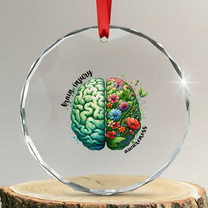 Traumatic Brain Injury Awareness Crystal Glass Ornament TBI Warrior Green Floral Brain TS02 Transparent Glass 3'' Circle Print Your Wear