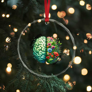 Traumatic Brain Injury Awareness Crystal Glass Ornament TBI Warrior Green Floral Brain TS02 Print Your Wear