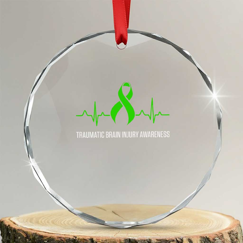 Traumatic Brain Injury Awareness Crystal Glass Ornament TBI Warrior Heartbeat Green Ribbon TS02 Transparent Glass 3'' Circle Print Your Wear