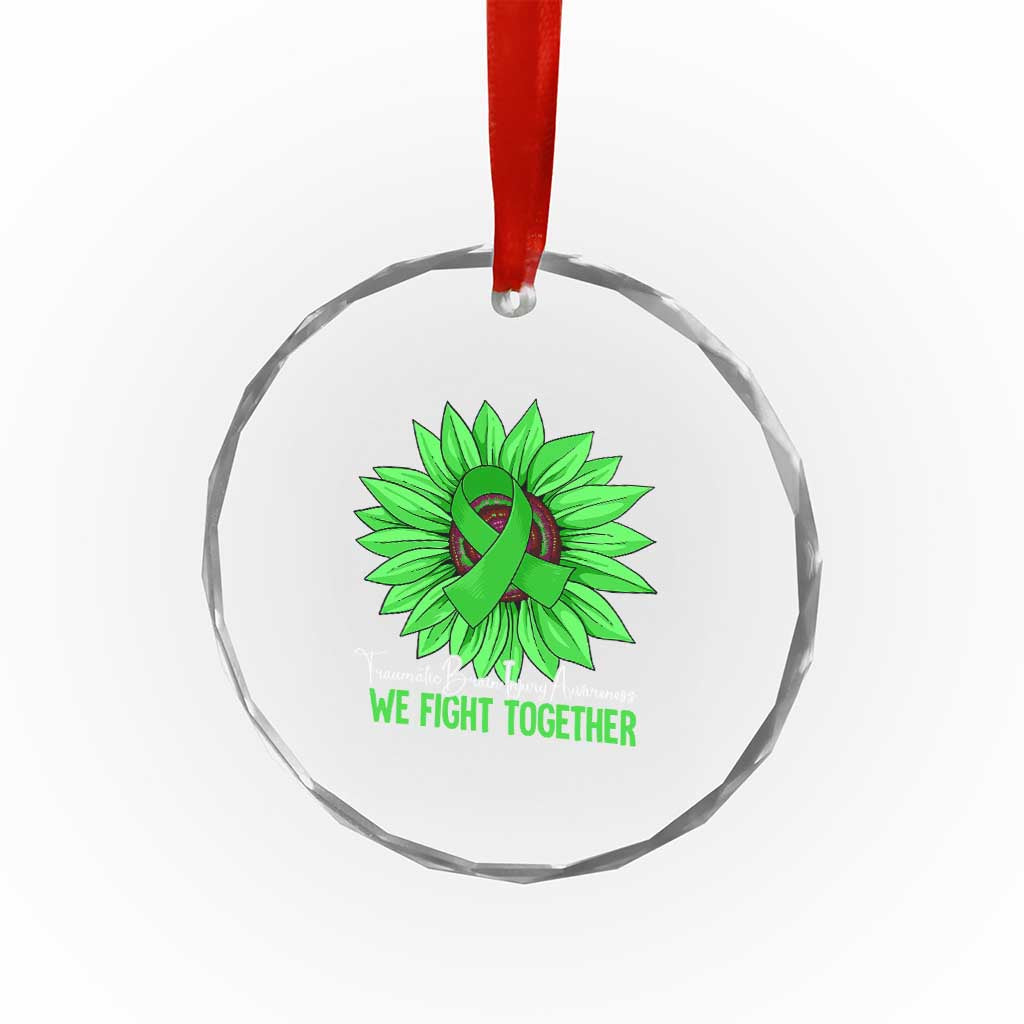 Traumatic Brain Injury Awareness Crystal Glass Ornament TBI We Fight Together Green Sunflower TS02 Print Your Wear