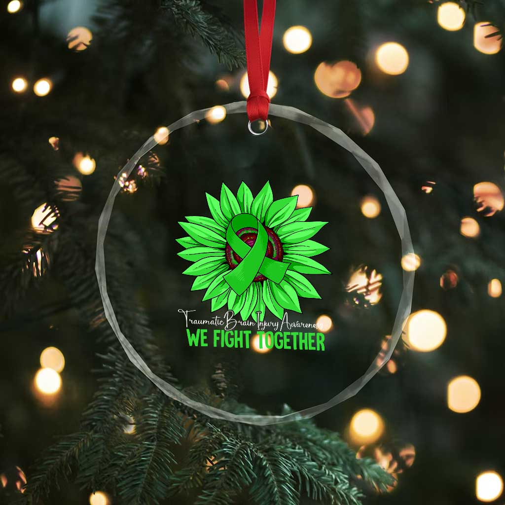 Traumatic Brain Injury Awareness Crystal Glass Ornament TBI We Fight Together Green Sunflower TS02 Print Your Wear