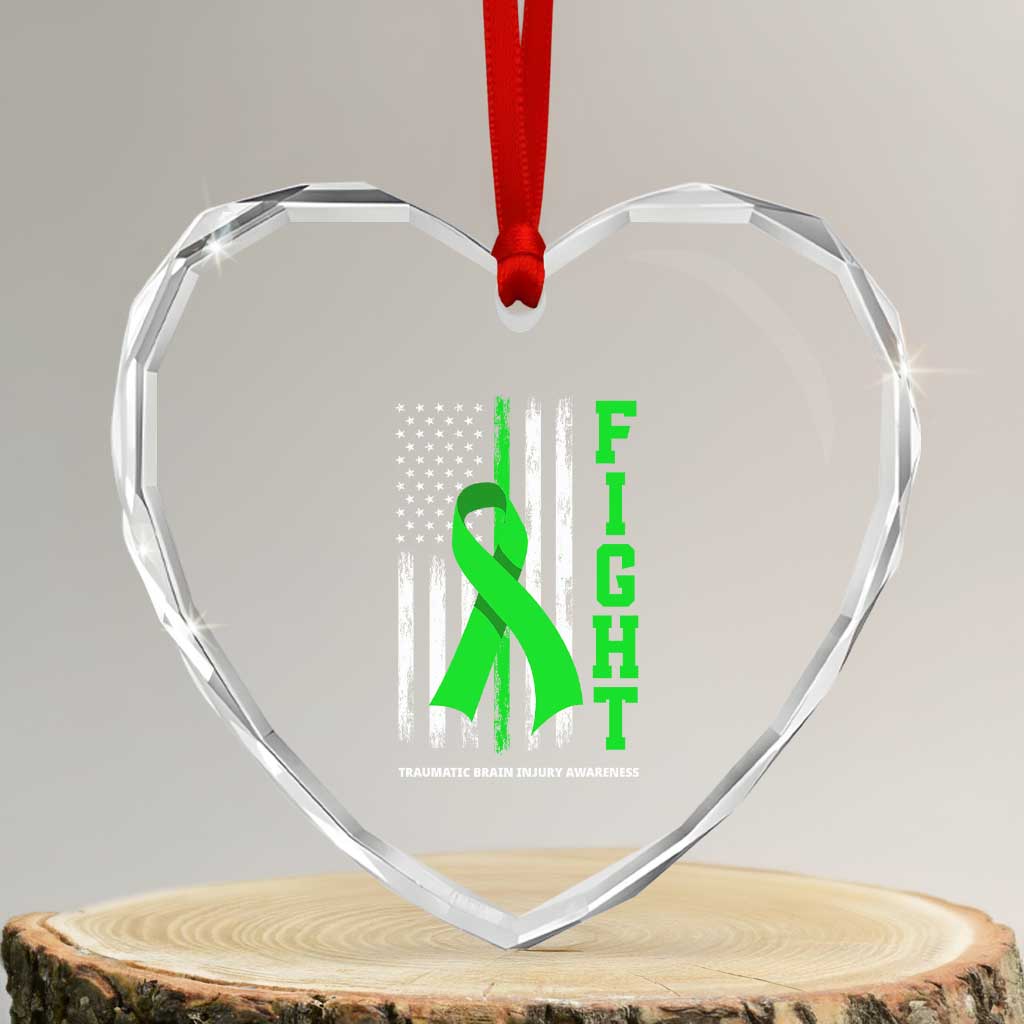 Traumatic Brain Injury Awareness Heart Crystal Glass Ornament Fight TBI American US Flag TS02 Transparent Glass 3'' Heart Print Your Wear