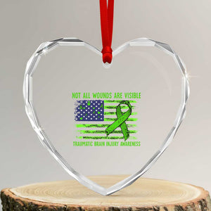 Traumatic Brain Injury Awareness Heart Crystal Glass Ornament Not All Wounds Are Visible TBI Warrior American Flag TS02 Transparent Glass 3'' Heart Print Your Wear