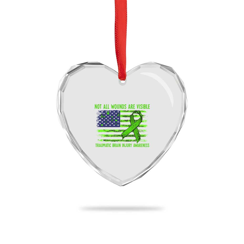 Traumatic Brain Injury Awareness Heart Crystal Glass Ornament Not All Wounds Are Visible TBI Warrior American Flag TS02 Print Your Wear