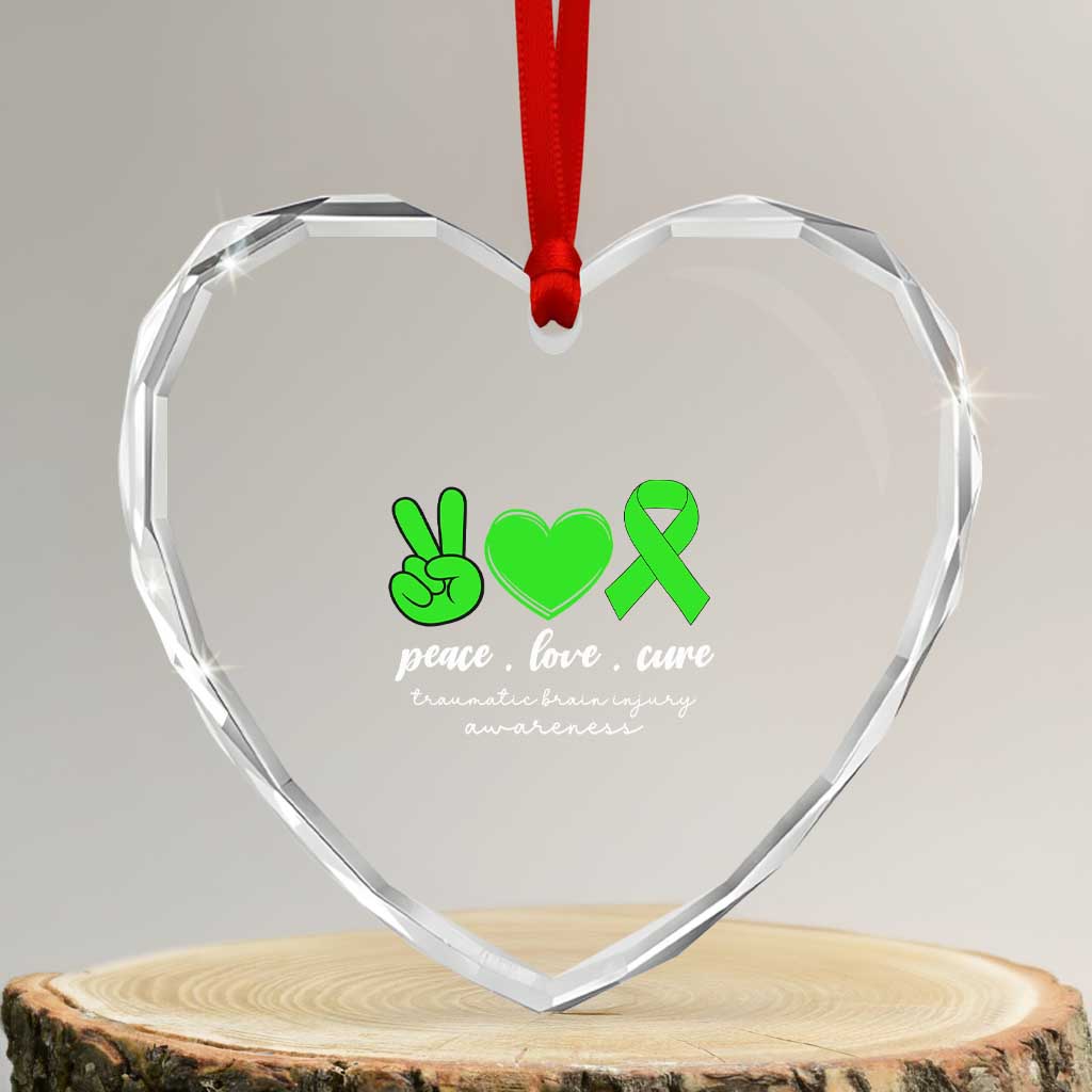 Traumatic Brain Injury Awareness Heart Crystal Glass Ornament Peace Love Cure TBI Warrior TS02 Transparent Glass 3'' Heart Print Your Wear