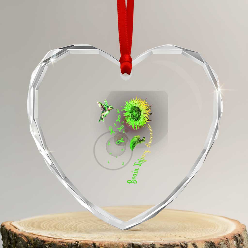 Traumatic Brain Injury Awareness Heart Crystal Glass Ornament Sunflower Hummingbird TS02 Transparent Glass 3'' Heart Print Your Wear
