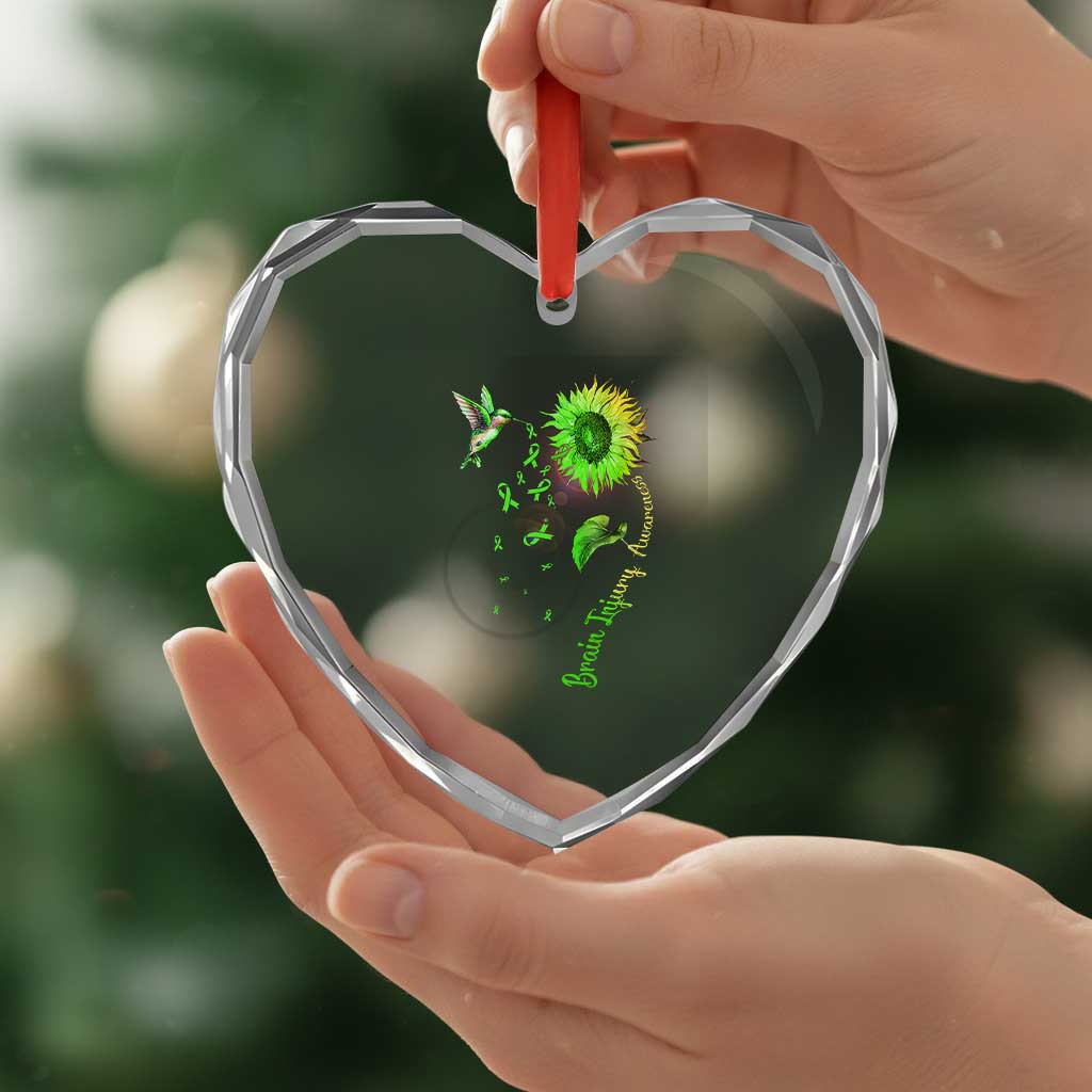 Traumatic Brain Injury Awareness Heart Crystal Glass Ornament Sunflower Hummingbird TS02 Print Your Wear