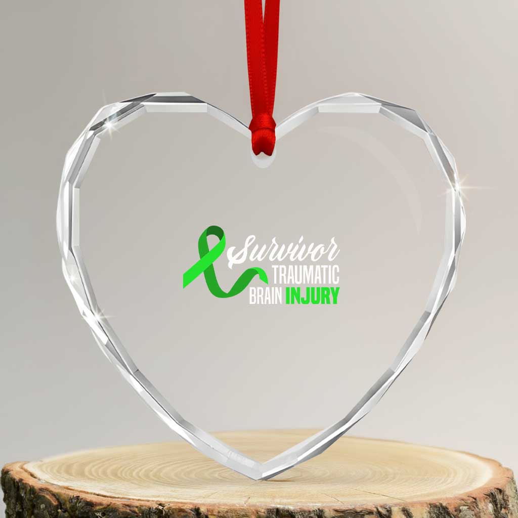 Traumatic Brain Injury Awareness Heart Crystal Glass Ornament TBI Survivor TS02 Transparent Glass 3'' Heart Print Your Wear