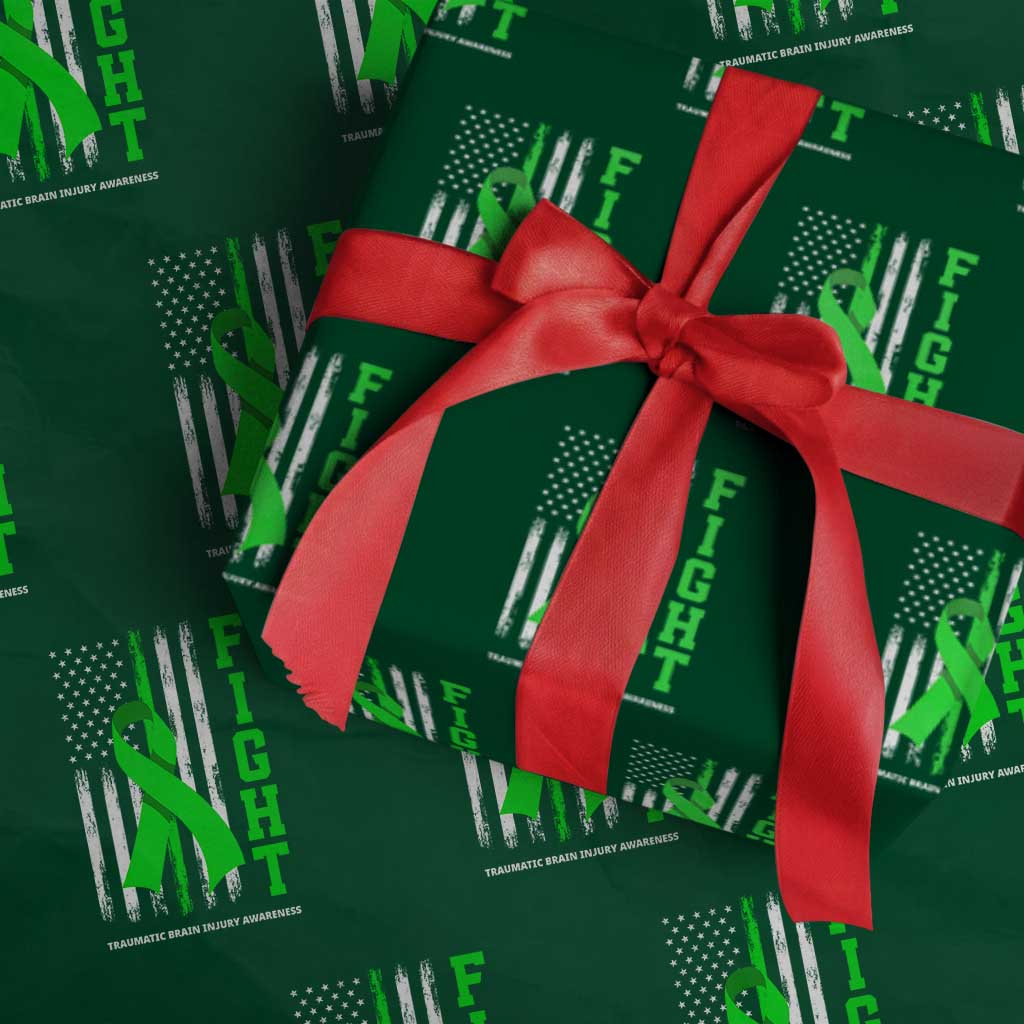 Traumatic Brain Injury Awareness Wrapping Paper Roll Fight TBI American US Flag TS02 Green Print Your Wear