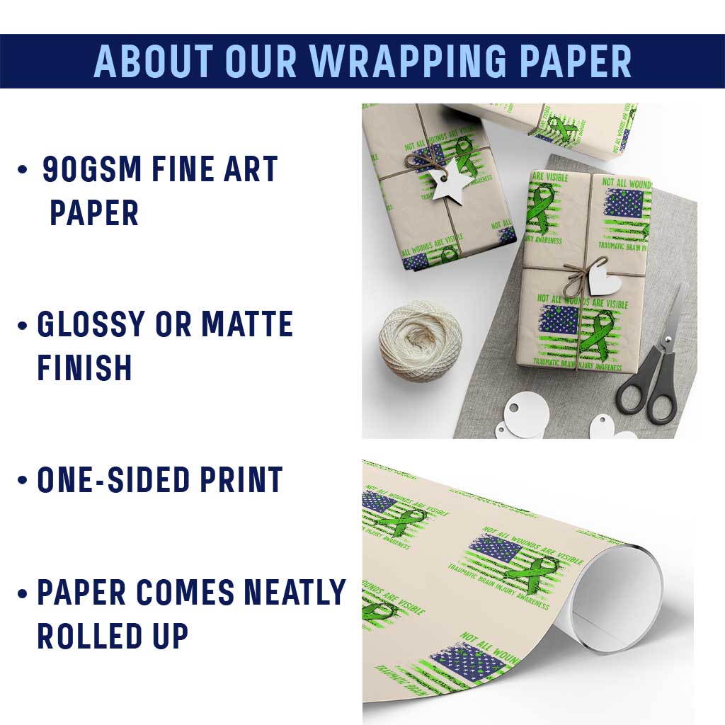 Traumatic Brain Injury Awareness Wrapping Paper Roll Not All Wounds Are Visible TBI Warrior American Flag TS02 Print Your Wear