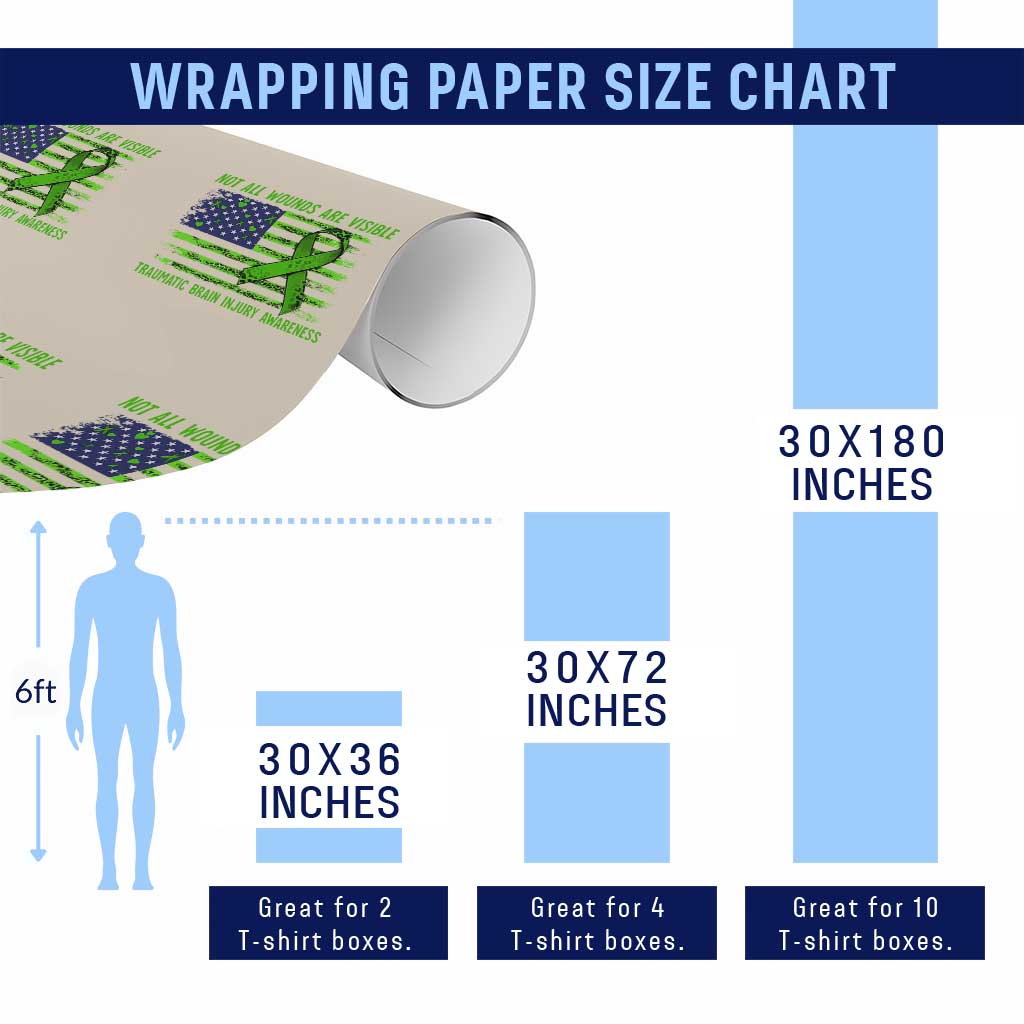 Traumatic Brain Injury Awareness Wrapping Paper Roll Not All Wounds Are Visible TBI Warrior American Flag TS02 Print Your Wear