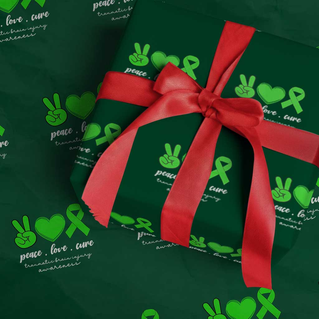 Traumatic Brain Injury Awareness Wrapping Paper Roll Peace Love Cure TBI Warrior TS02 Green Print Your Wear