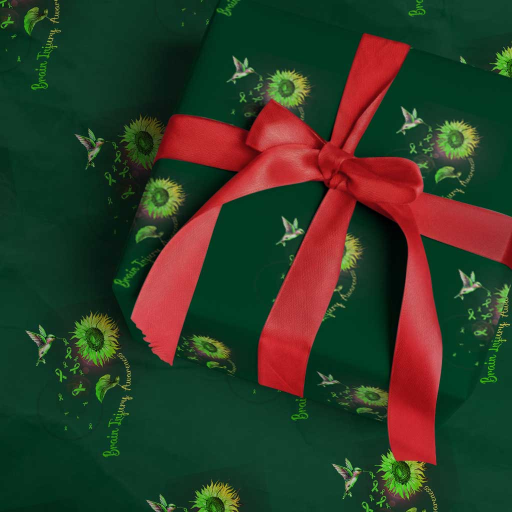 Traumatic Brain Injury Awareness Wrapping Paper Roll Sunflower Hummingbird TS02 Green Print Your Wear