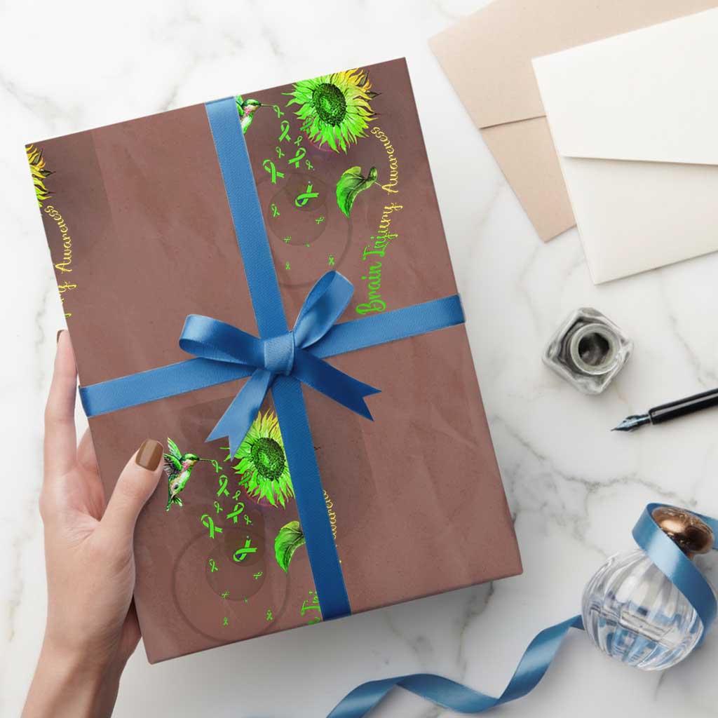 Traumatic Brain Injury Awareness Wrapping Paper Roll Sunflower Hummingbird TS02 Mocha Print Your Wear