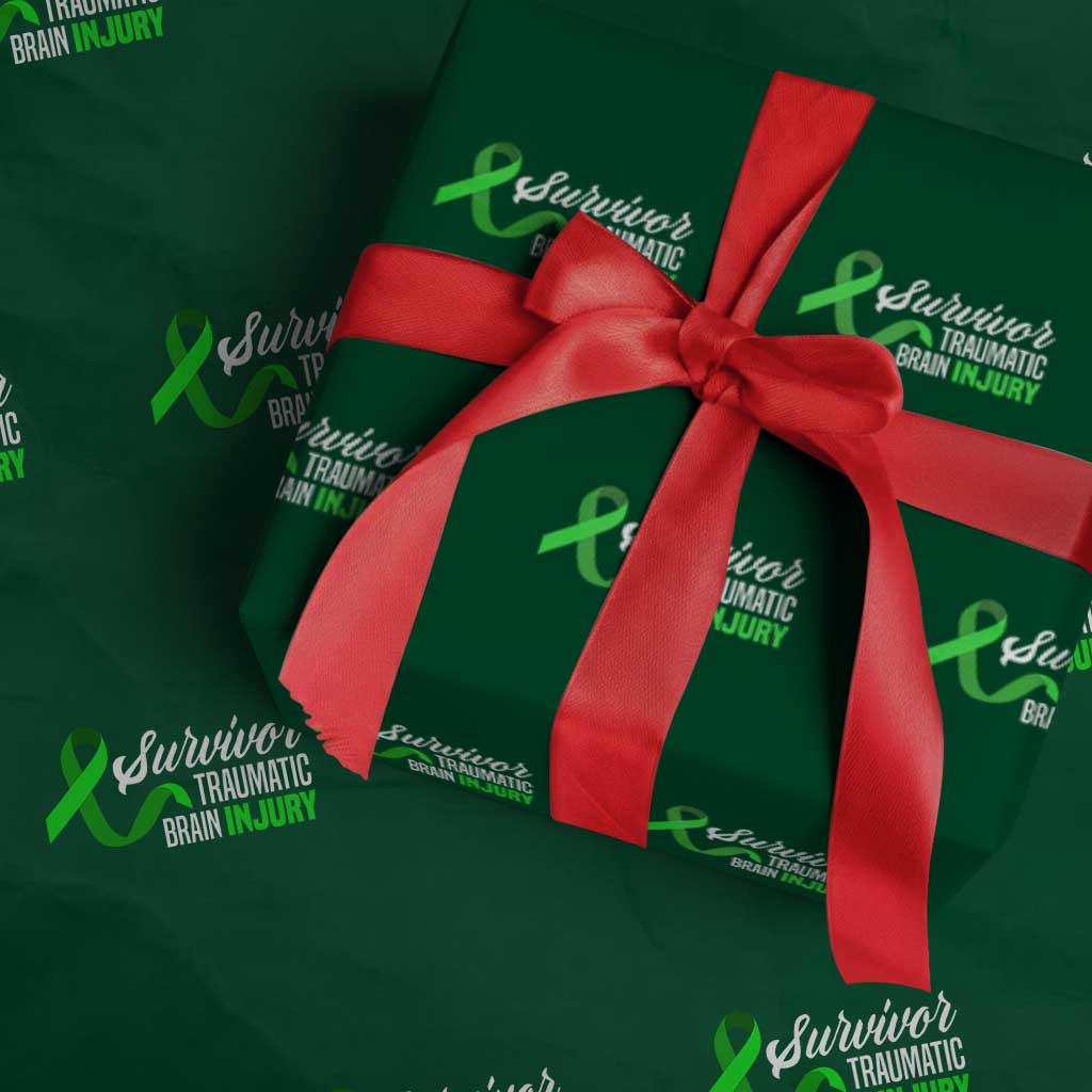 Traumatic Brain Injury Awareness Wrapping Paper Roll TBI Survivor TS02 Green Print Your Wear
