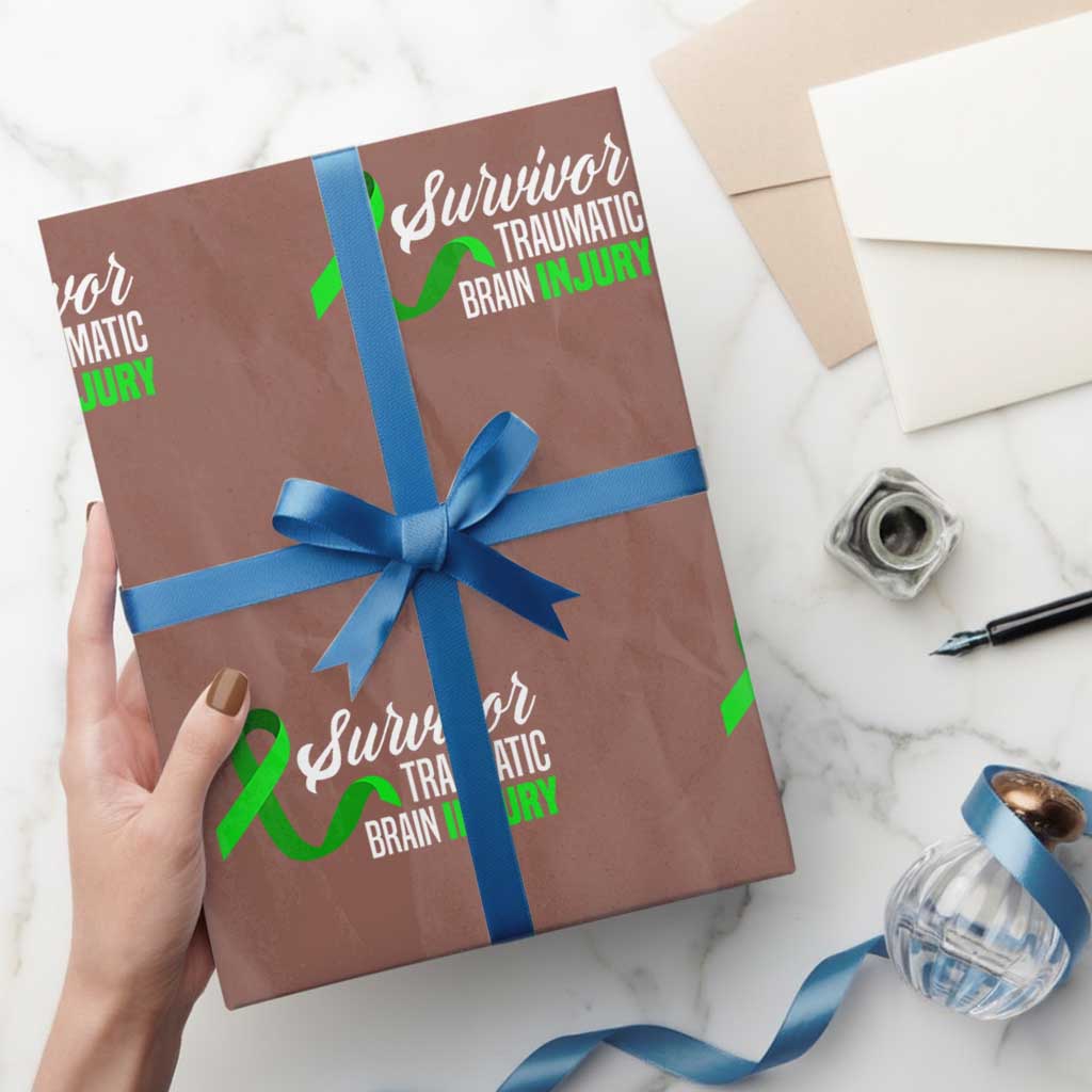 Traumatic Brain Injury Awareness Wrapping Paper Roll TBI Survivor TS02 Mocha Print Your Wear