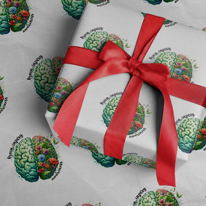 Traumatic Brain Injury Awareness Wrapping Paper Roll TBI Warrior Green Floral Brain TS02 White Print Your Wear