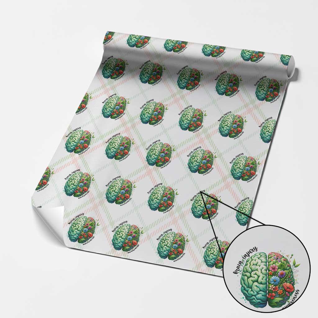 Traumatic Brain Injury Awareness Wrapping Paper Roll TBI Warrior Green Floral Brain TS02 Christmas Plaid Print Your Wear