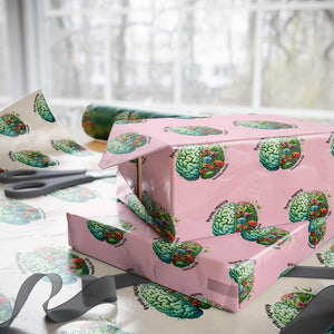 Traumatic Brain Injury Awareness Wrapping Paper Roll TBI Warrior Green Floral Brain TS02 Light Pink Print Your Wear