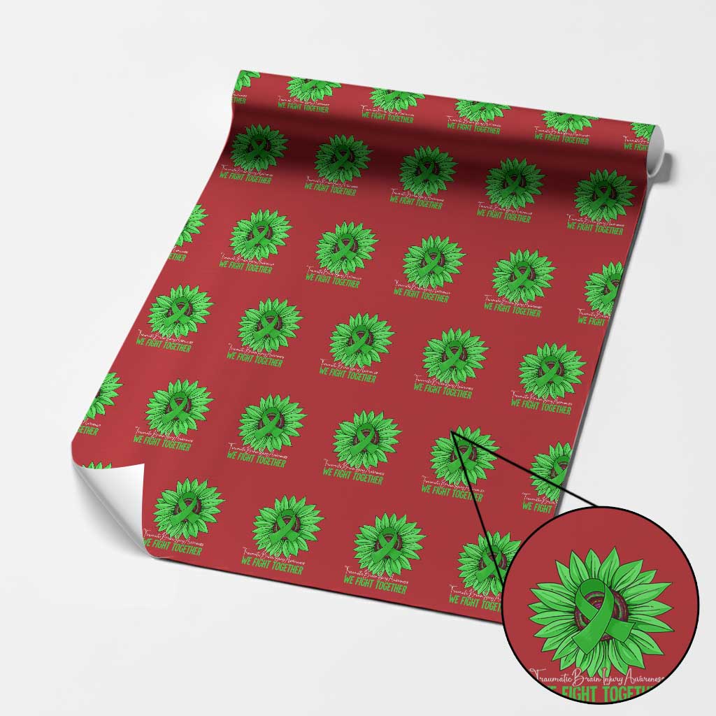 Traumatic Brain Injury Awareness Wrapping Paper Roll TBI We Fight Together Green Sunflower TS02 Red Print Your Wear