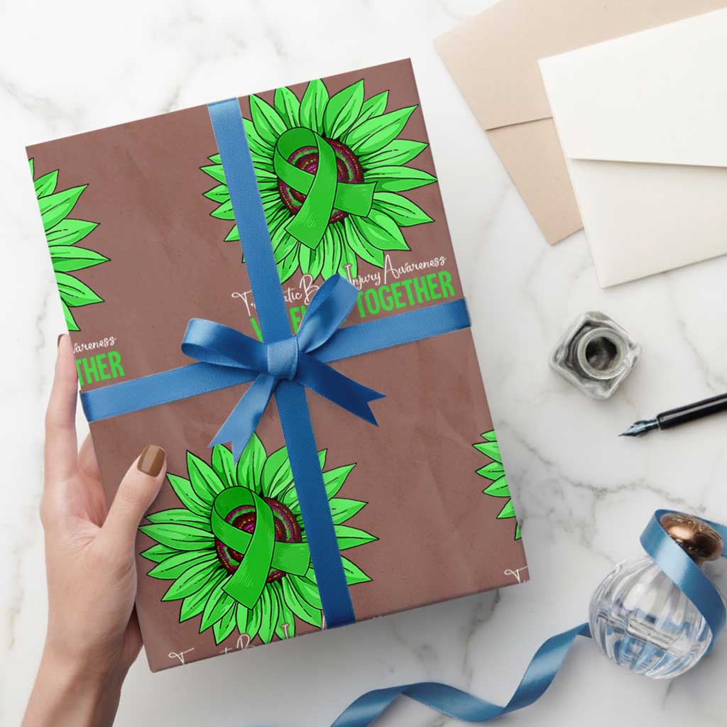 Traumatic Brain Injury Awareness Wrapping Paper Roll TBI We Fight Together Green Sunflower TS02 Mocha Print Your Wear