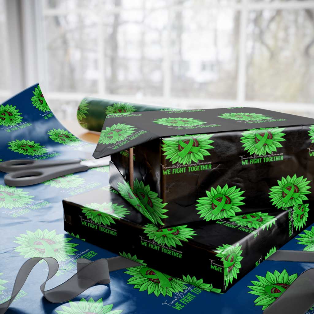 Traumatic Brain Injury Awareness Wrapping Paper Roll TBI We Fight Together Green Sunflower TS02 Black Print Your Wear