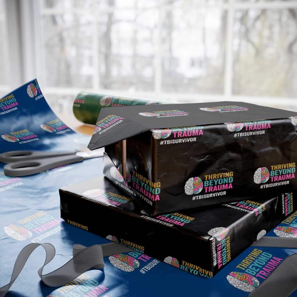 Traumatic Brain Injury Awareness Wrapping Paper Roll Thriving Beyond Trauma TBI Survivor TS02 Black Print Your Wear