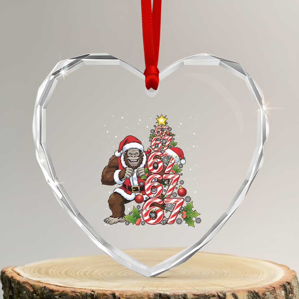 Trending Six Seven Meme Bigfoot Christmas Tree Heart Crystal Glass Ornament Holiday Gift TS12 Transparent Glass 3'' Heart Print Your Wear