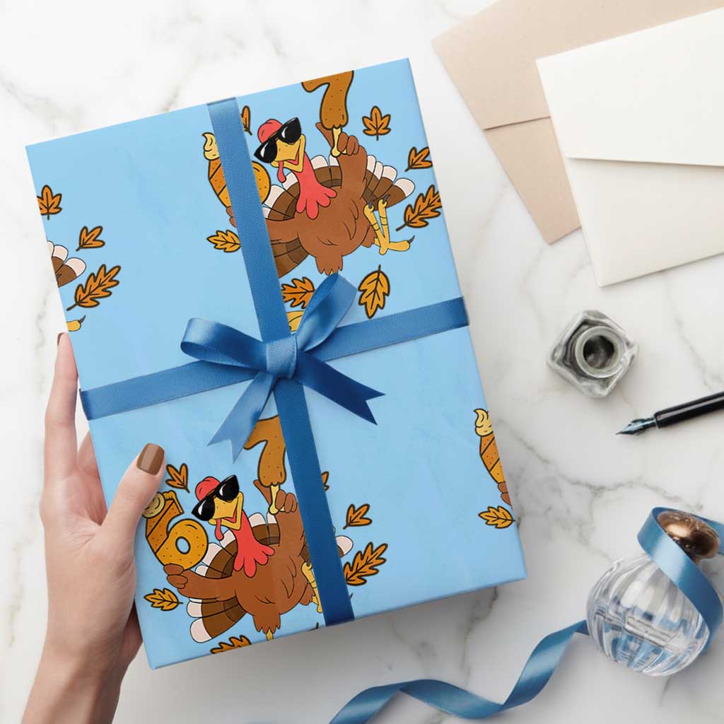 Trending Six Seven Meme Turkey Wrapping Paper Roll Funny Thanksgiving Gift TS12 Light Blue Print Your Wear