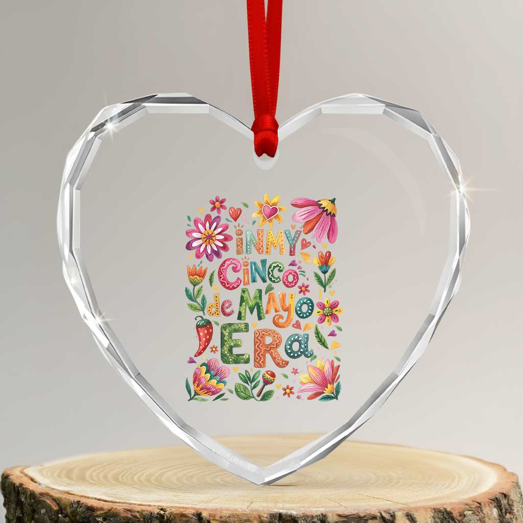 Trendy Floral Fiesta Celebration Heart Crystal Glass Ornament In My Cinco De Mayo Era TS12 Transparent Glass 3'' Heart Print Your Wear