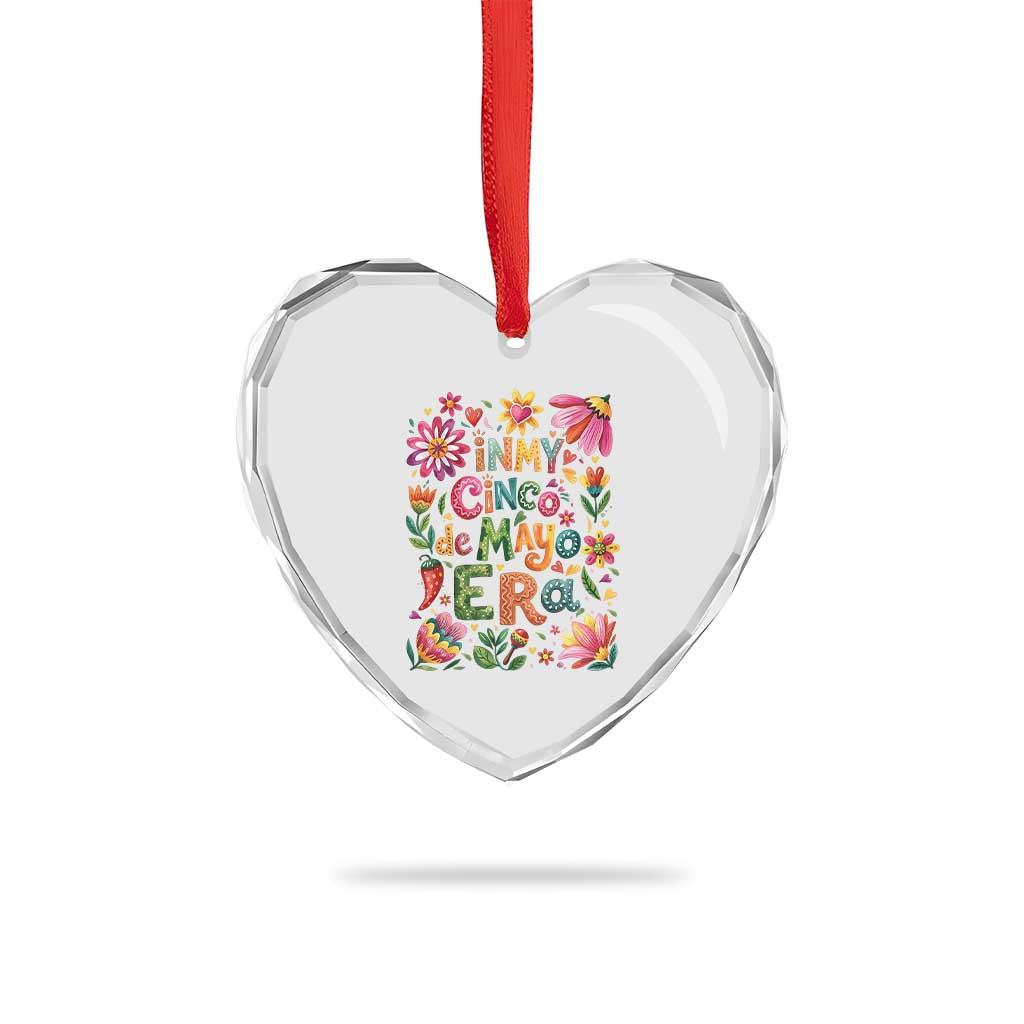 Trendy Floral Fiesta Celebration Heart Crystal Glass Ornament In My Cinco De Mayo Era TS12 Print Your Wear