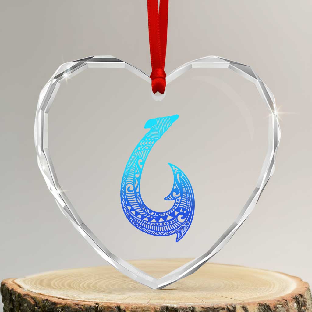 Tribal Makau Hawaiian Fish Hook Pacific Islander Hawaiian Heart Crystal Glass Ornament TS11 Transparent Glass 3'' Heart Print Your Wear
