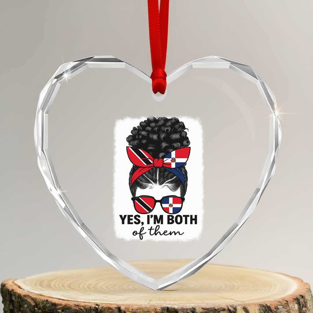Trini Dominican Girl Heart Crystal Glass Ornament Yes Im Both Trinidad And Tobago Dominican Pride TS10 Transparent Glass 3'' Heart Print Your Wear