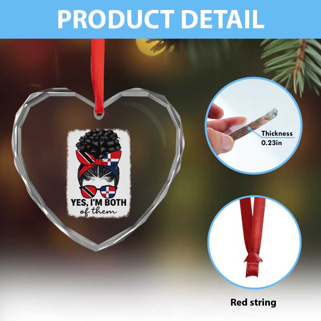 Trini Dominican Girl Heart Crystal Glass Ornament Yes Im Both Trinidad And Tobago Dominican Pride TS10 Print Your Wear
