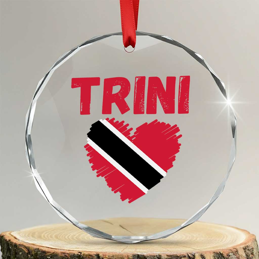 Trini Pride Crystal Glass Ornament Trinidad and Tobago Heart Flag Caribbean Roots TS10 Transparent Glass 3'' Circle Print Your Wear
