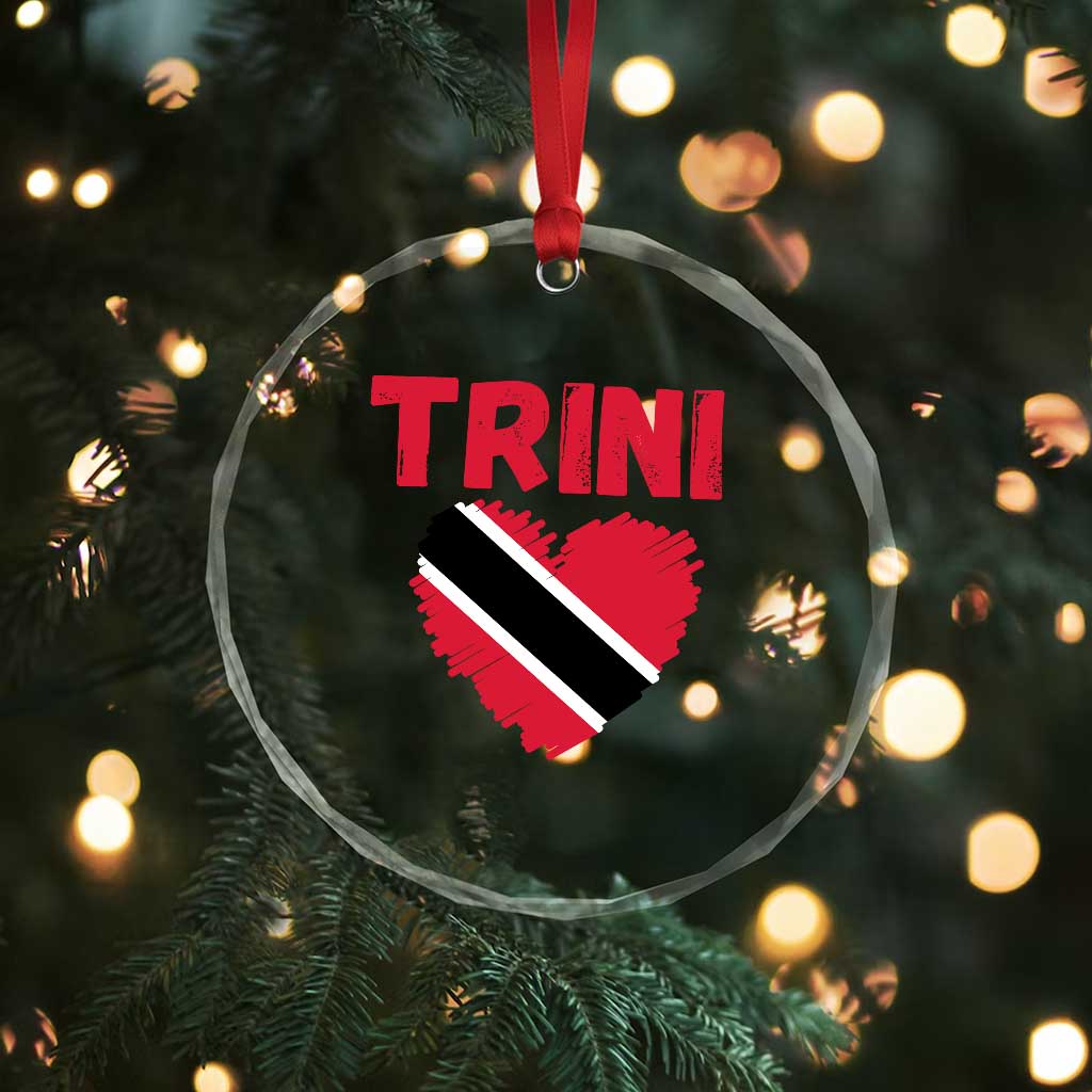 Trini Pride Crystal Glass Ornament Trinidad and Tobago Heart Flag Caribbean Roots TS10 Print Your Wear