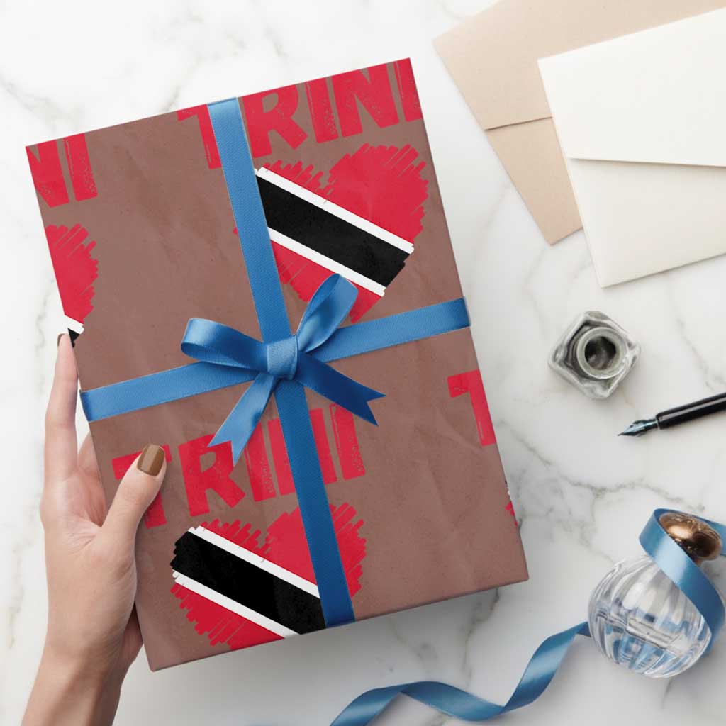 Trini Pride Wrapping Paper Roll Trinidad and Tobago Heart Flag Caribbean Roots TS10 Mocha Print Your Wear